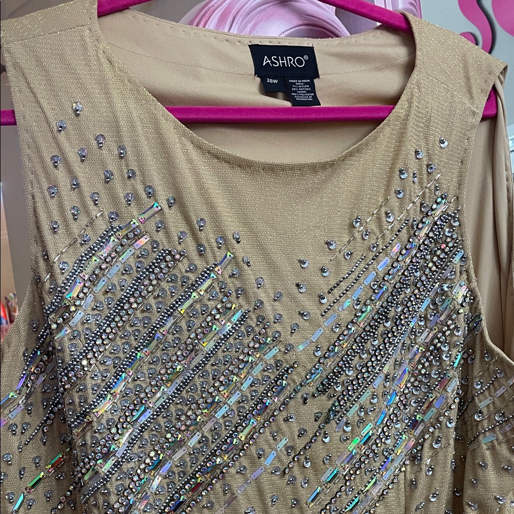 Ashro Gold Embellished Gown/Maxi Dress With Silver Accents